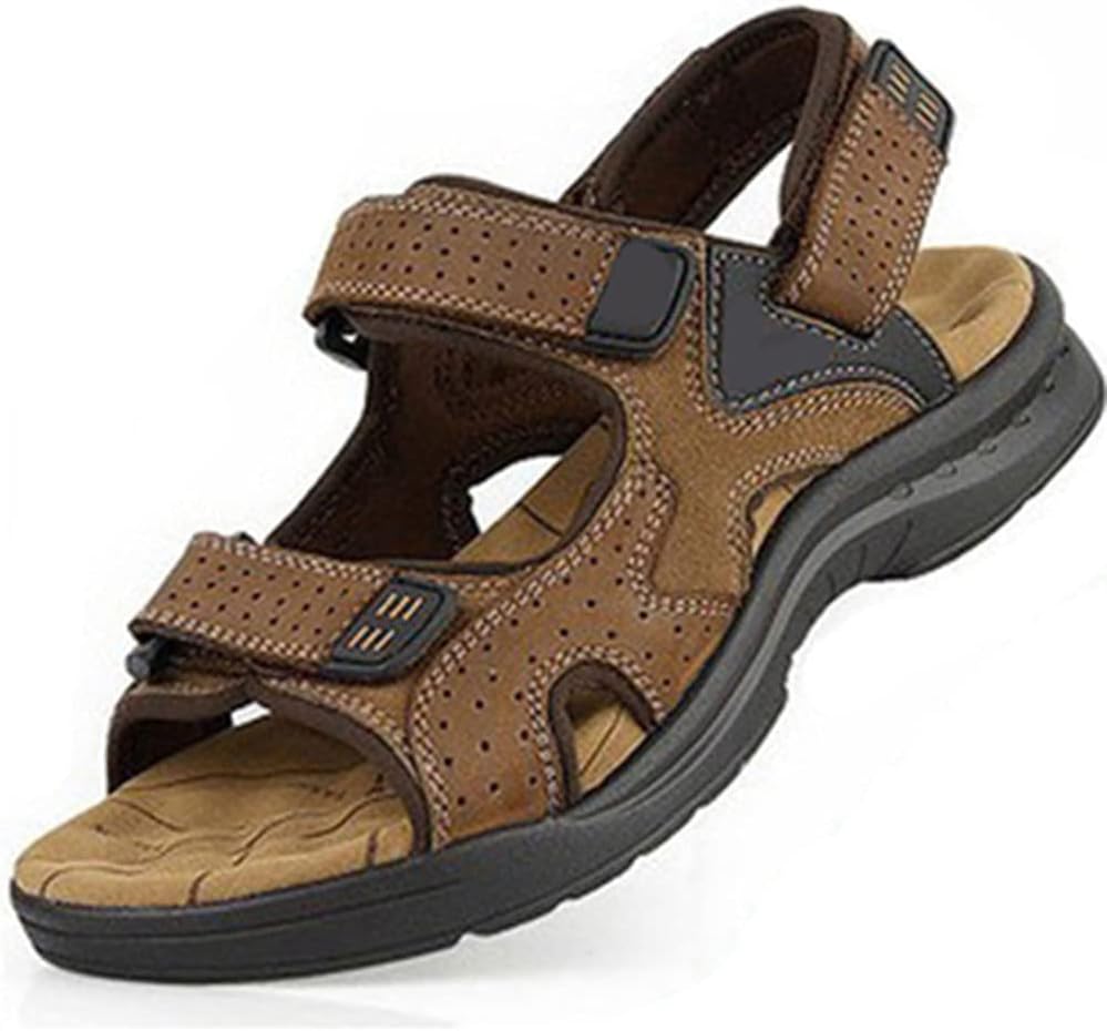 

Мужские кожаные сандалии с открытым носком, удобные спортивные сандалии-рыбаки для прогулок, летние и пляжные спортивные туристические туфли для мужчин Bininbox, коричневый