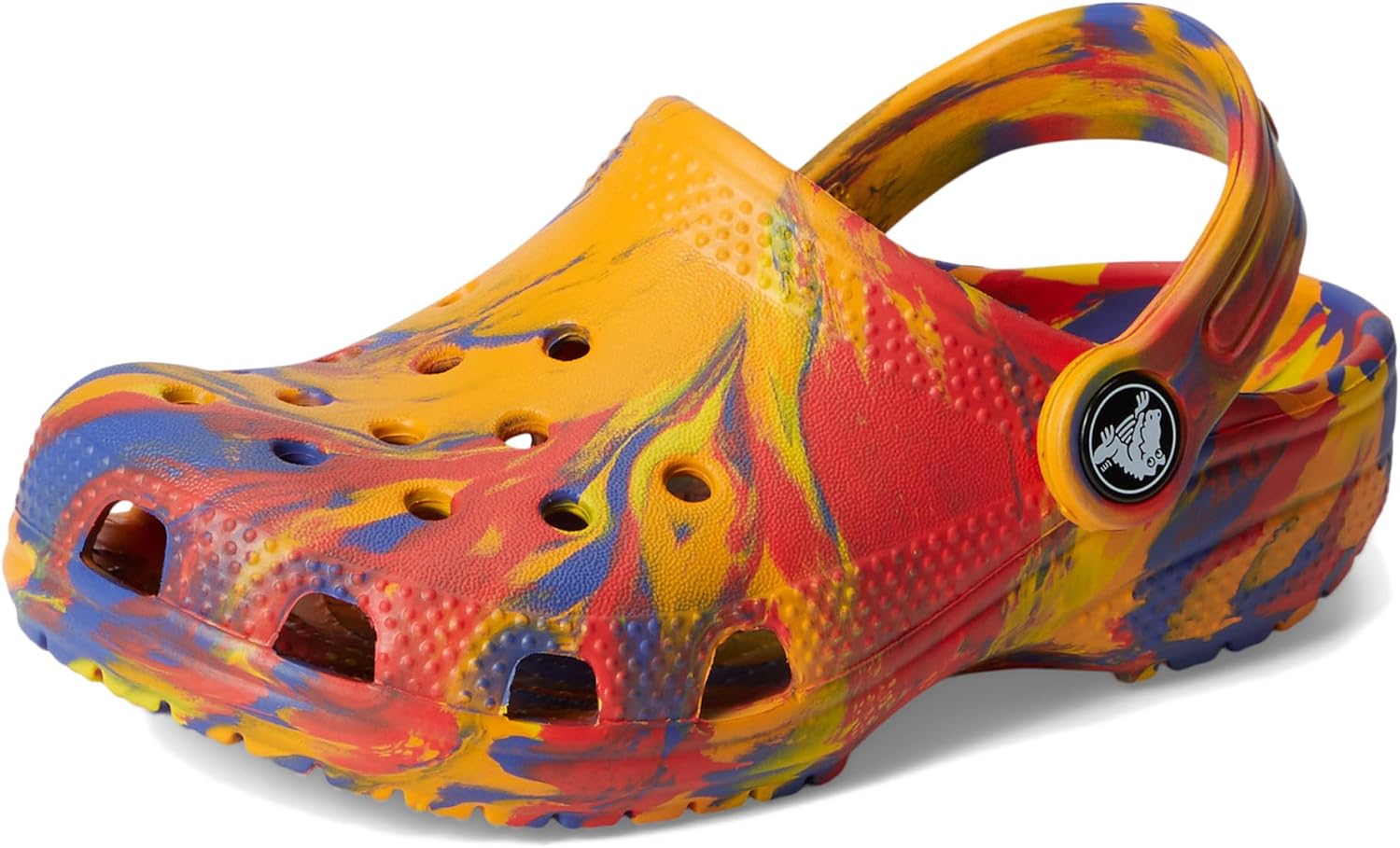 Детские сабо Crocs унисекс, классические, с мраморным рисунком, акварельным рисунком, размер K, оранжевый — фото 2