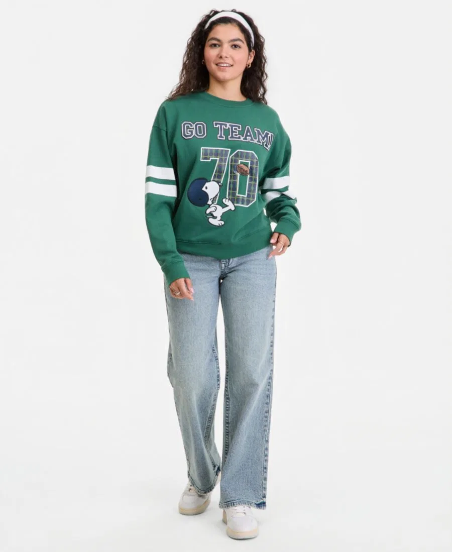 Флисовый свитшот с принтом Snoopy Go Team Peanuts, Hunter Green — фото 4