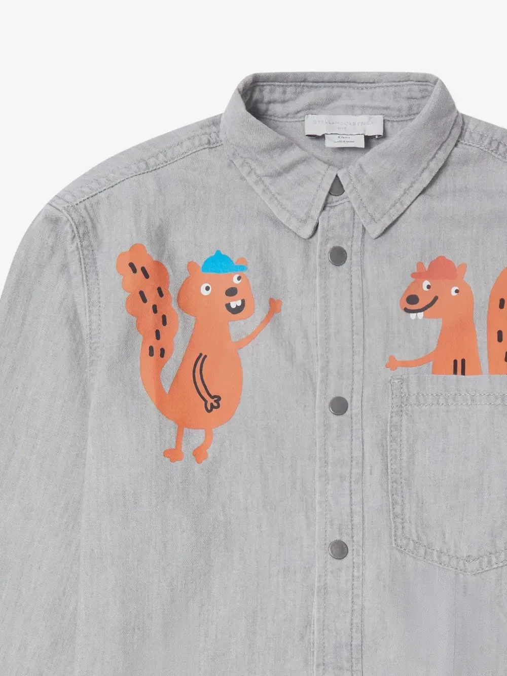 Джинсовая рубашка с принтом белки Stella McCartney Kids, серый — фото 3