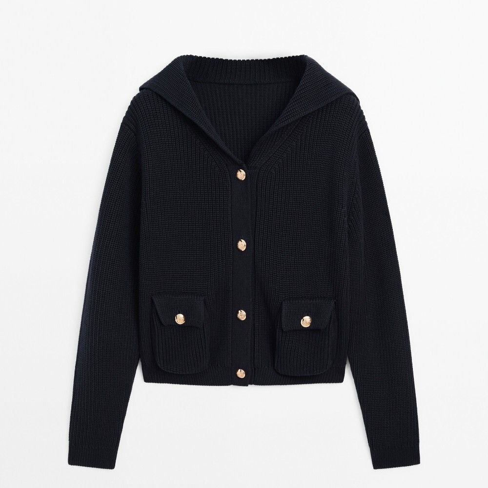 

Кардиган Massimo Dutti Purl Knit With Gold Buttons, темно-синий