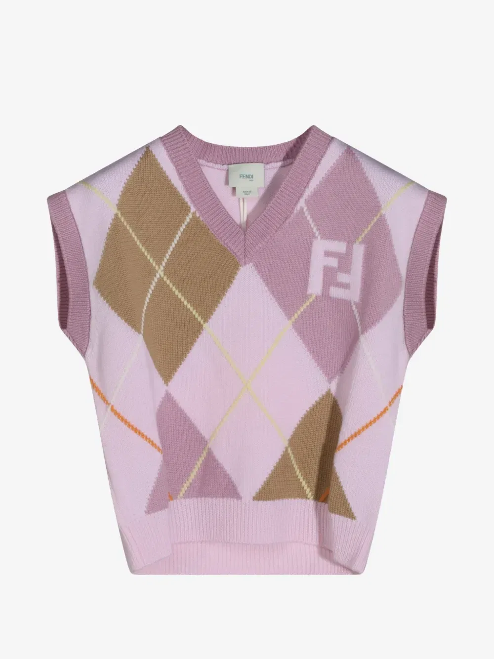 Жилет с узором аргайл и логотипом FF FENDI KIDS, розовый