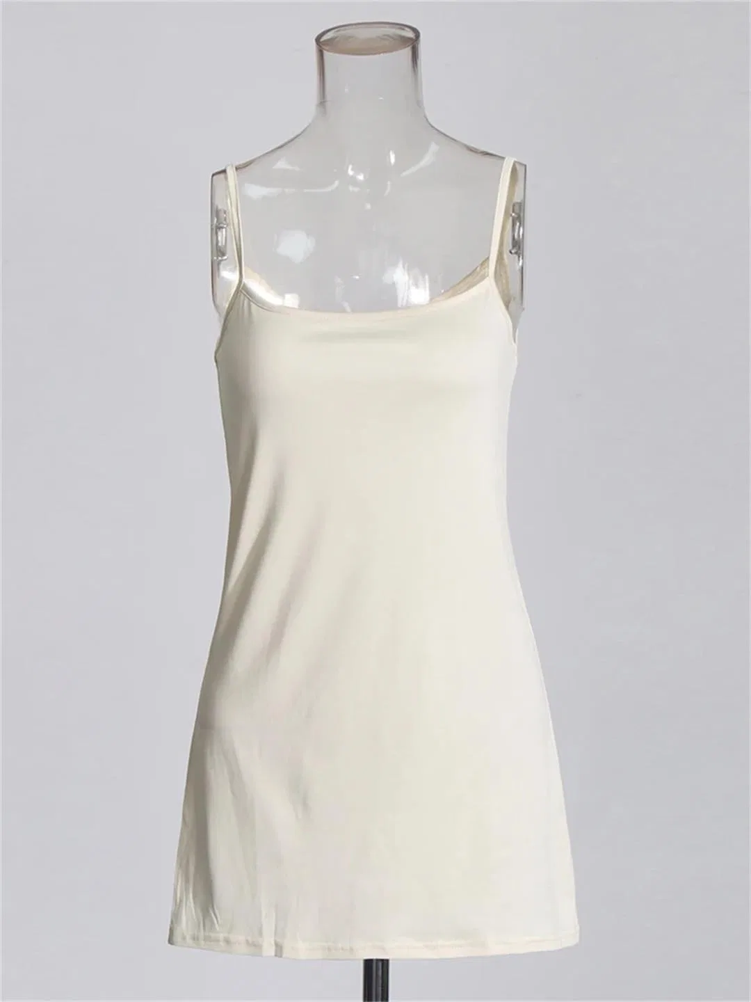 Женское мини-платье с кружевными вставками O Neck Sleeveless, Apricot — фото 3