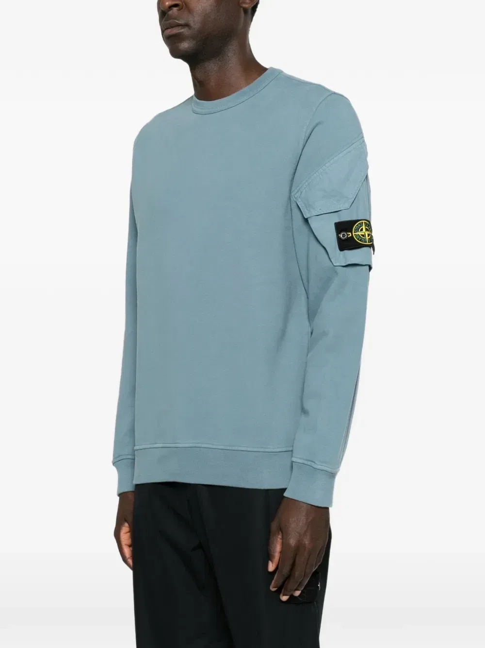 Толстовка с нашивкой-логотипом на рукаве и карманом Stone Island, синий — фото 3