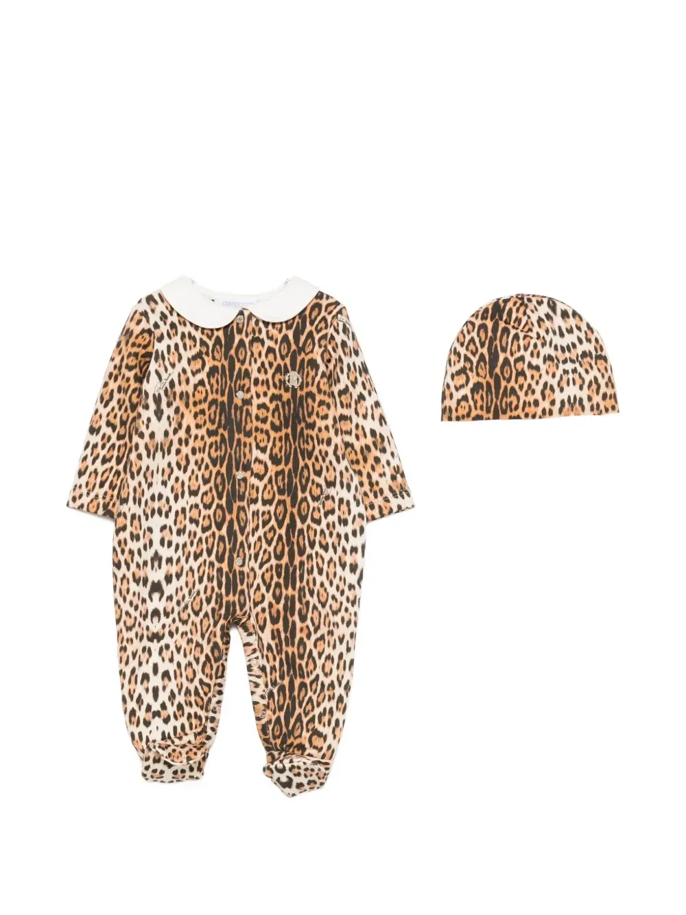 Пижамный комплект с леопардовым принтом и воротником Питера Пэна Roberto Cavalli Junior, бежевый