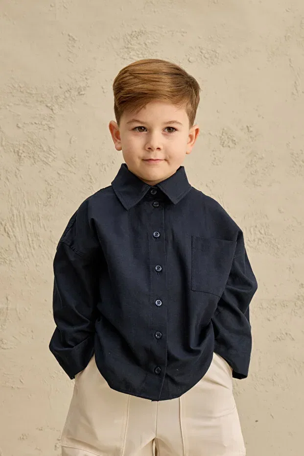 Детское для мальчиков рубашка оверсайз Fahhar Kids, Navy Blue — фото 4