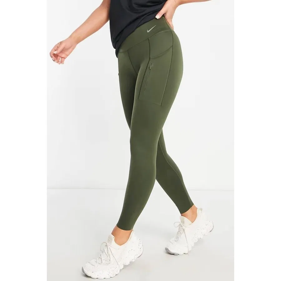 Женские спортивные леггинсы с высокой посадкой и 6 карманами Nike Go Firm Support High Rise Full Length, Хаки — фото 4