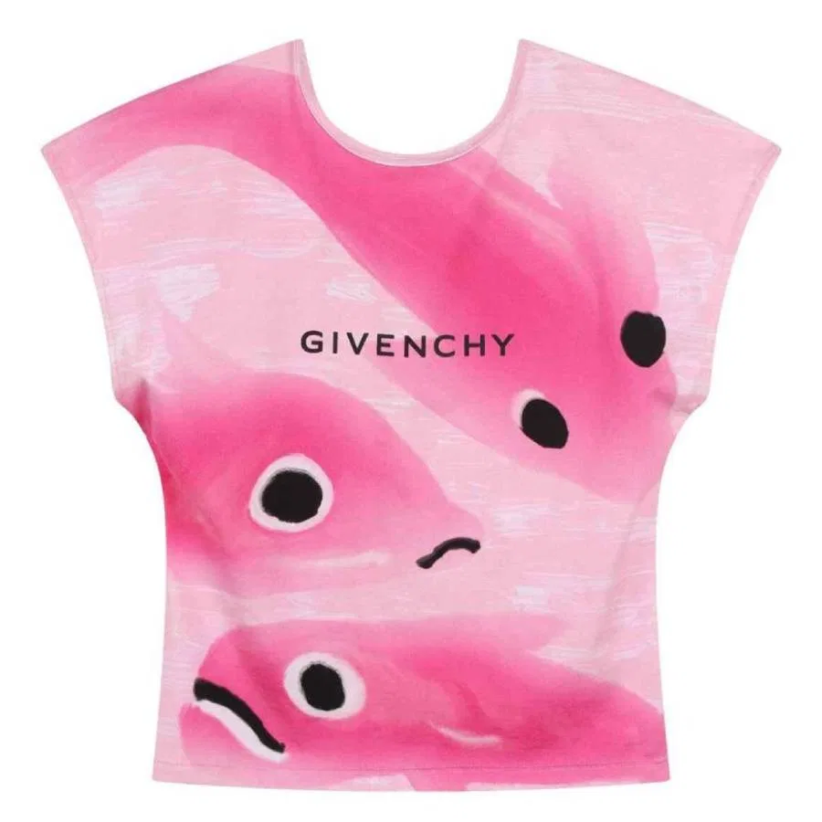 Футболка хлопковая с принтом Girls Fish Print Cotton T-Shirt Givenchy, Pink