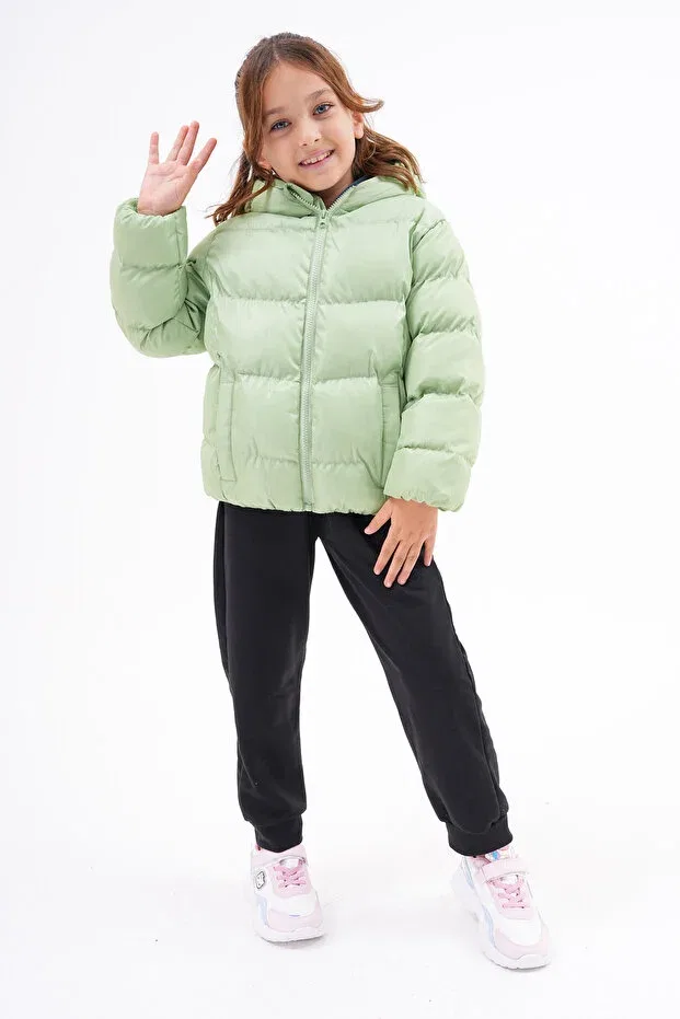 Детский зимнее пуховик для девочек с капюшоном Roba Kids, Light Green — фото 3