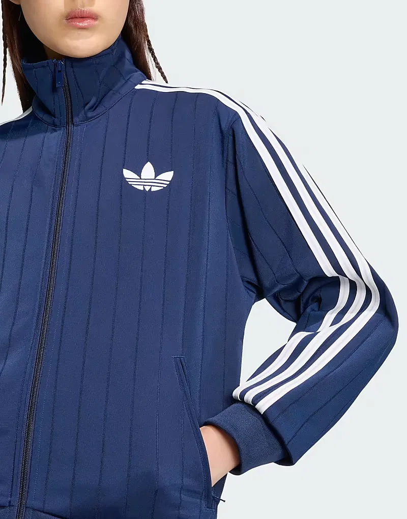 Спортивная куртка Adidas Originals Pinstripe Firebird свободного кроя, ночной индиго/белый/серый — фото 4