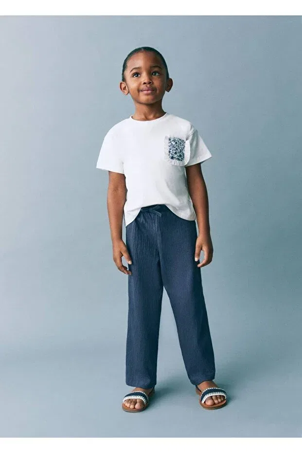 Детская футболка с коротким рукавом с патч-карманом Mango Baby, Off White — фото 3