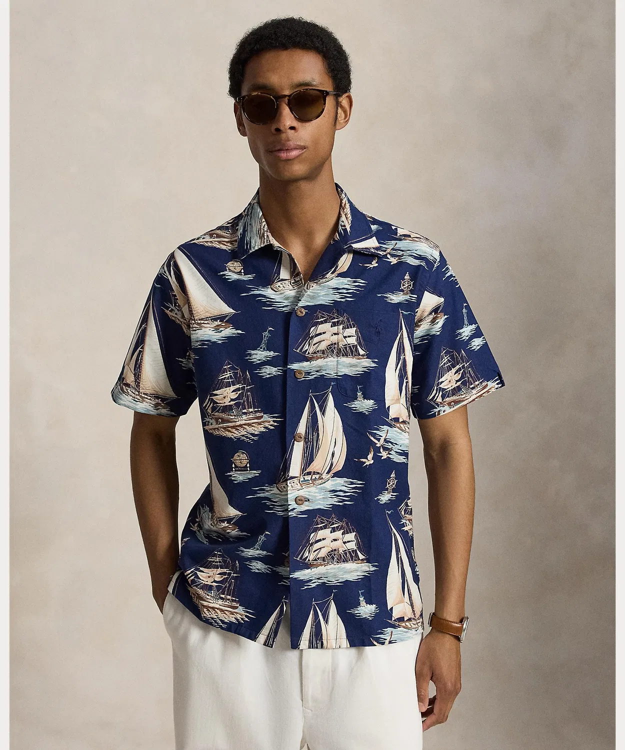 Мужская рубашка поло с длинным рукавоми принтом Sailboat Classic Fit Oxford POLO RALPH LAUREN, Multi