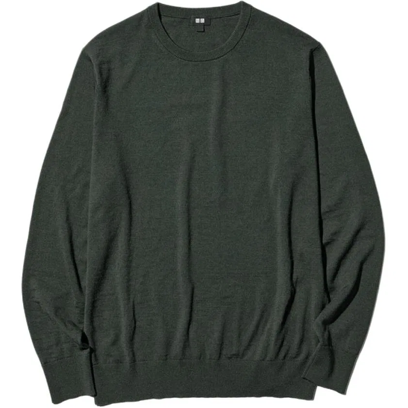 Мужской свитер с круглым вырезом Dark Olive SS26 Knitwear UNIQLO