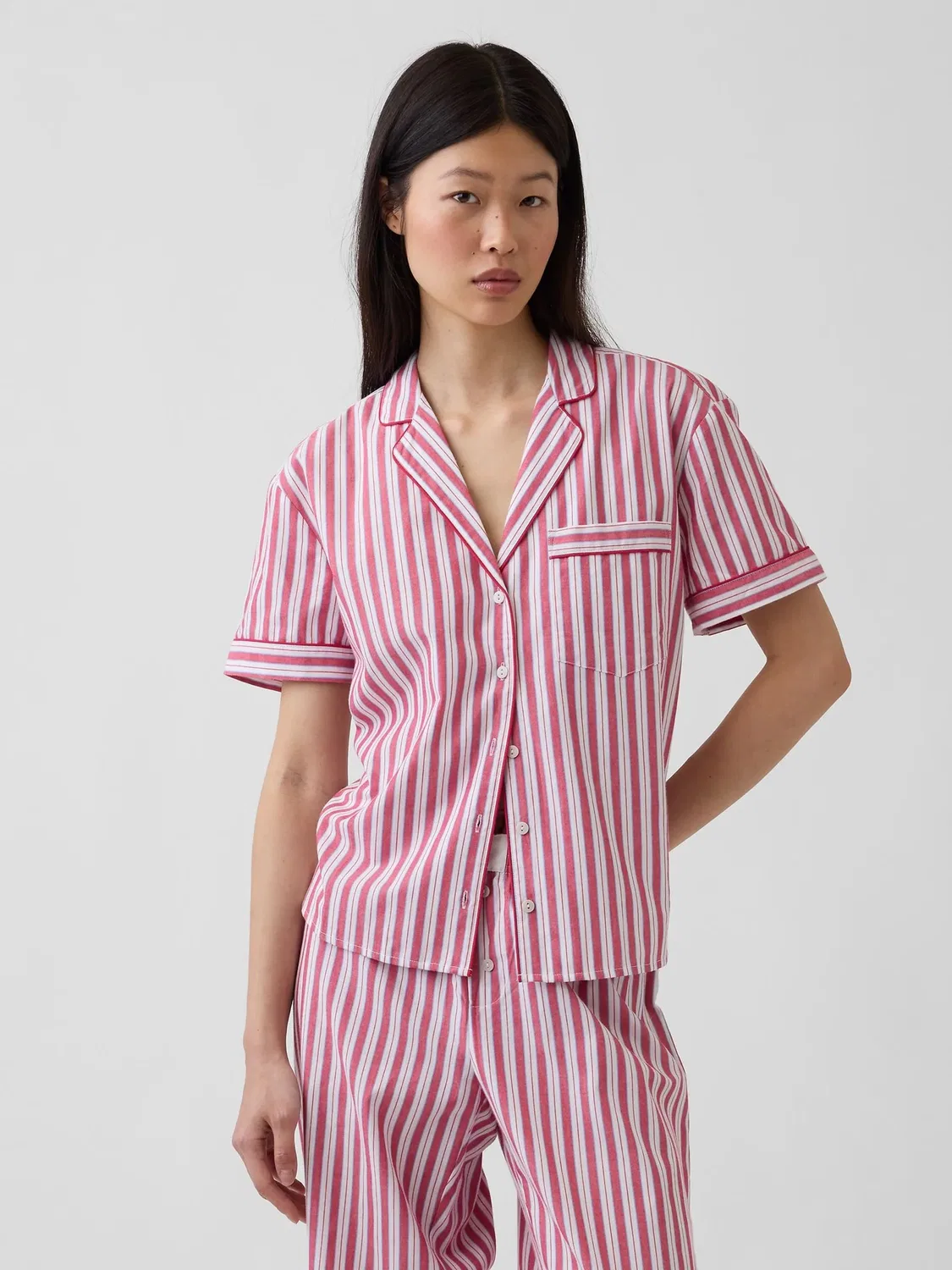 Пижамная рубашка Gap Red Stripe Poplin, красная полоска