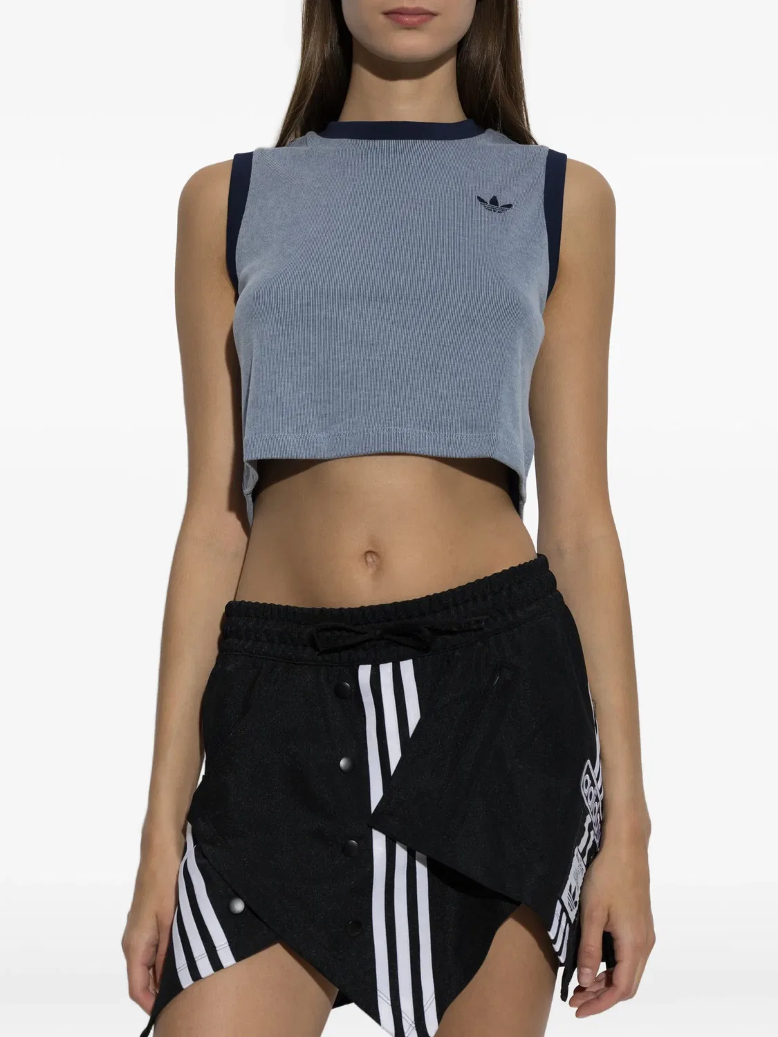 Топ в рубчик с вышивкой Trefoil Adidas, синий — фото 3