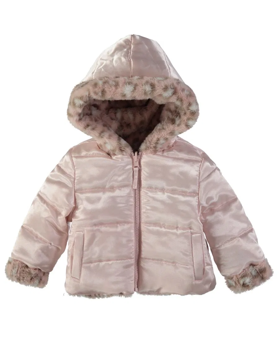 Детское пальто из искусственного меха на молнии S Rothschild & CO, Pink Leopard — фото 2