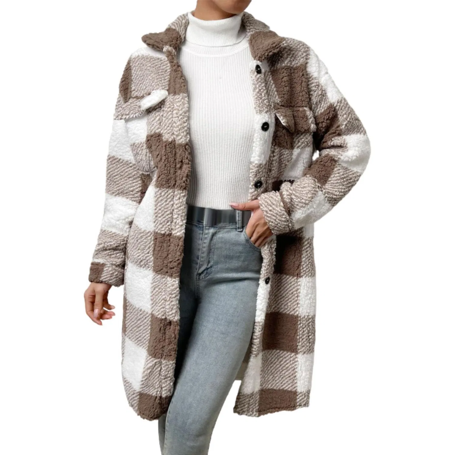 Женское пальто с длинным рукавом на пуговицах, Beige