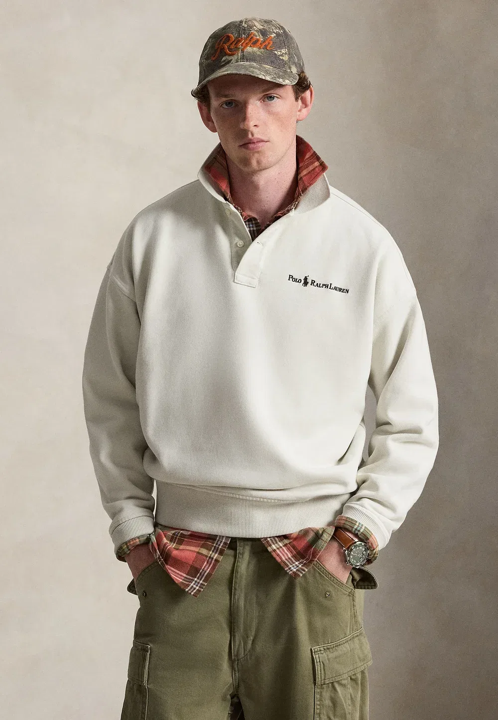 Толстовка свободного кроя с воротником и логотипом - толстовка Polo Ralph Lauren, Stone Pebble