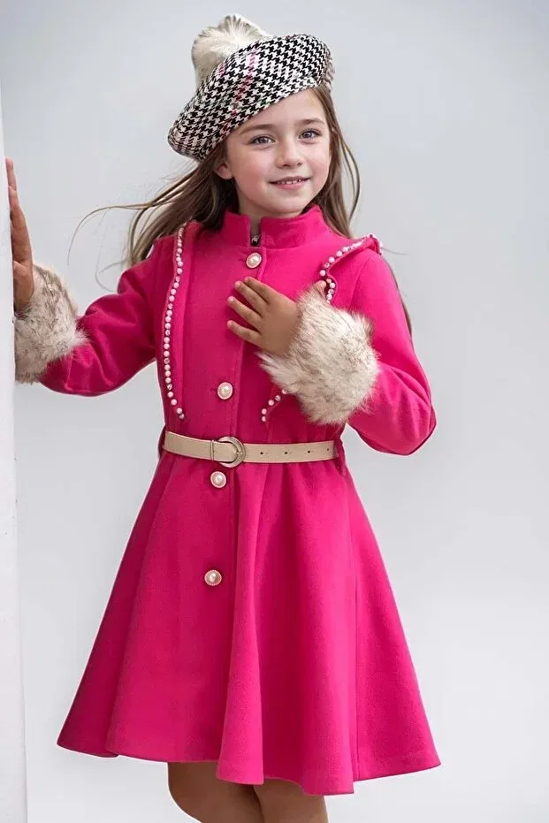 Детское пальто для девочек с принтом Houndstooth Pattern Basics Riccotarz, Fuchsia — фото 4