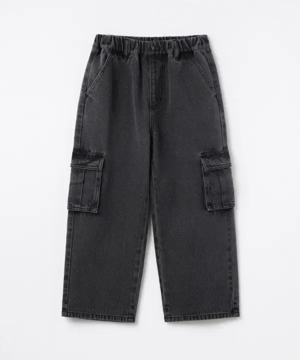 Джинсы карго с широкими штанинами, на резинке, Musinsa Standard Kids, washed black — фото 2