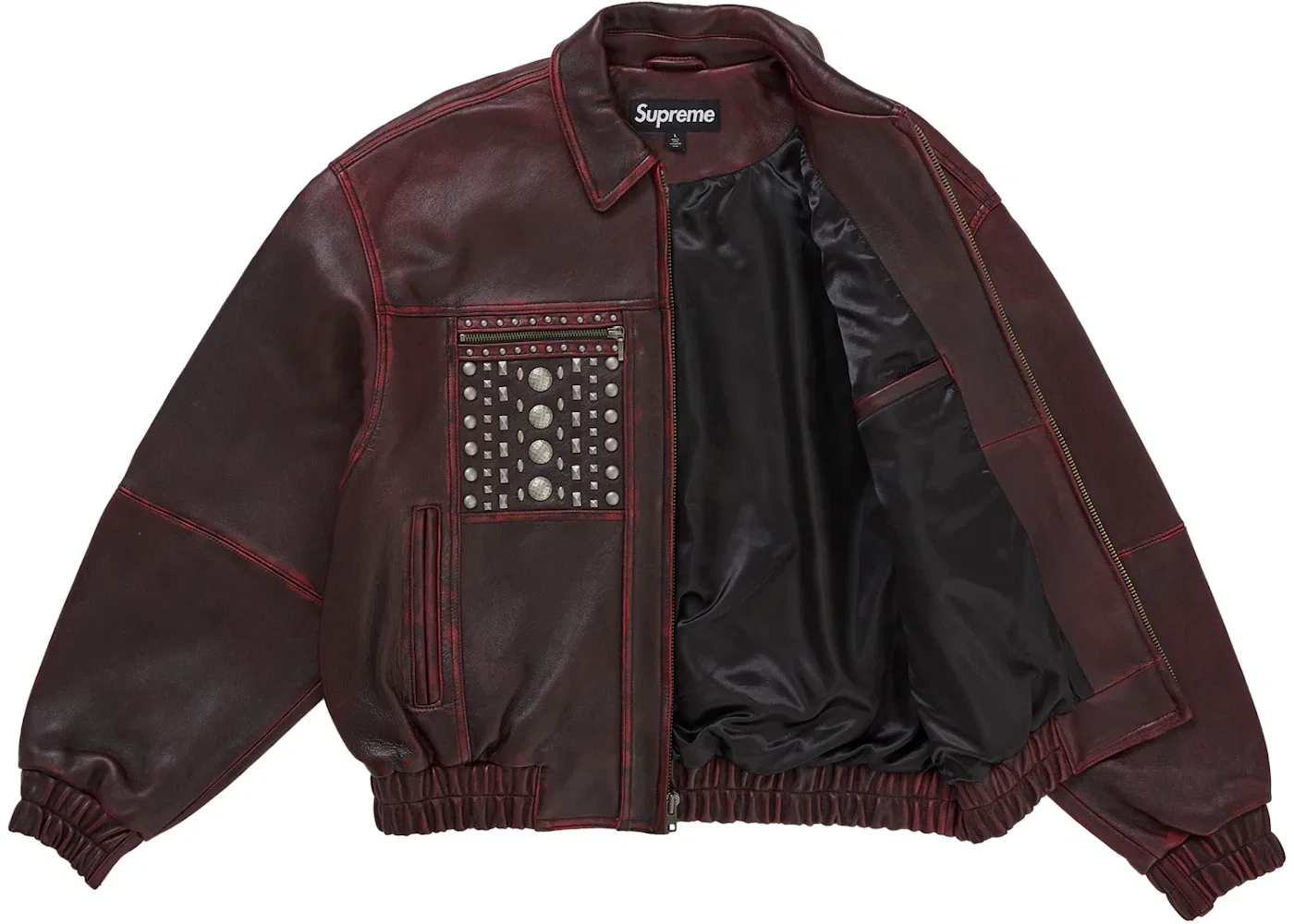 Мужская куртка с принтом Supreme Multi Studded Leather Jacket, Burgundy — фото 2