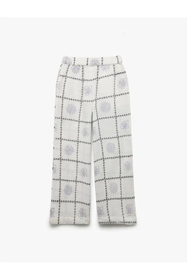 Детские брюки для девочек хлопковые с принтом Koton, White Patterned — фото 2