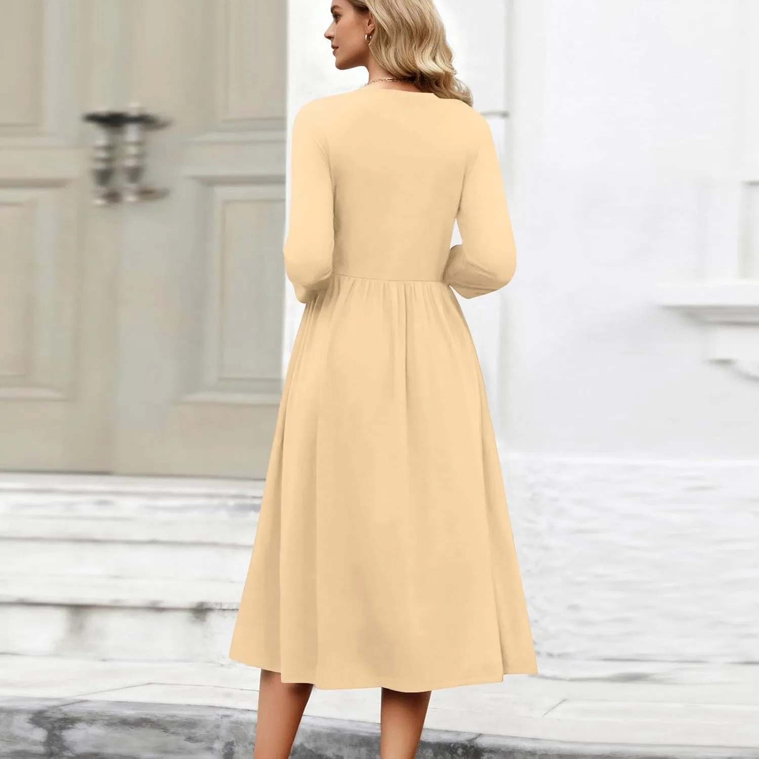 Женское макси-платье с рукавом 3/4 A-силуэта, Beige — фото 4
