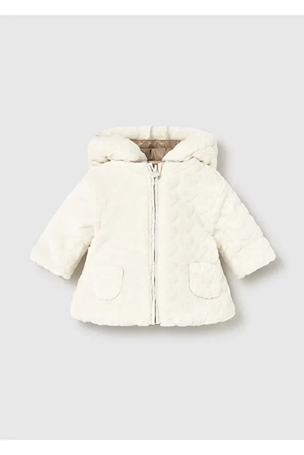 Детское зимнее пальто для девочек двустороннее Winter baby girl reversible coat Mayoral, Beige — фото 4