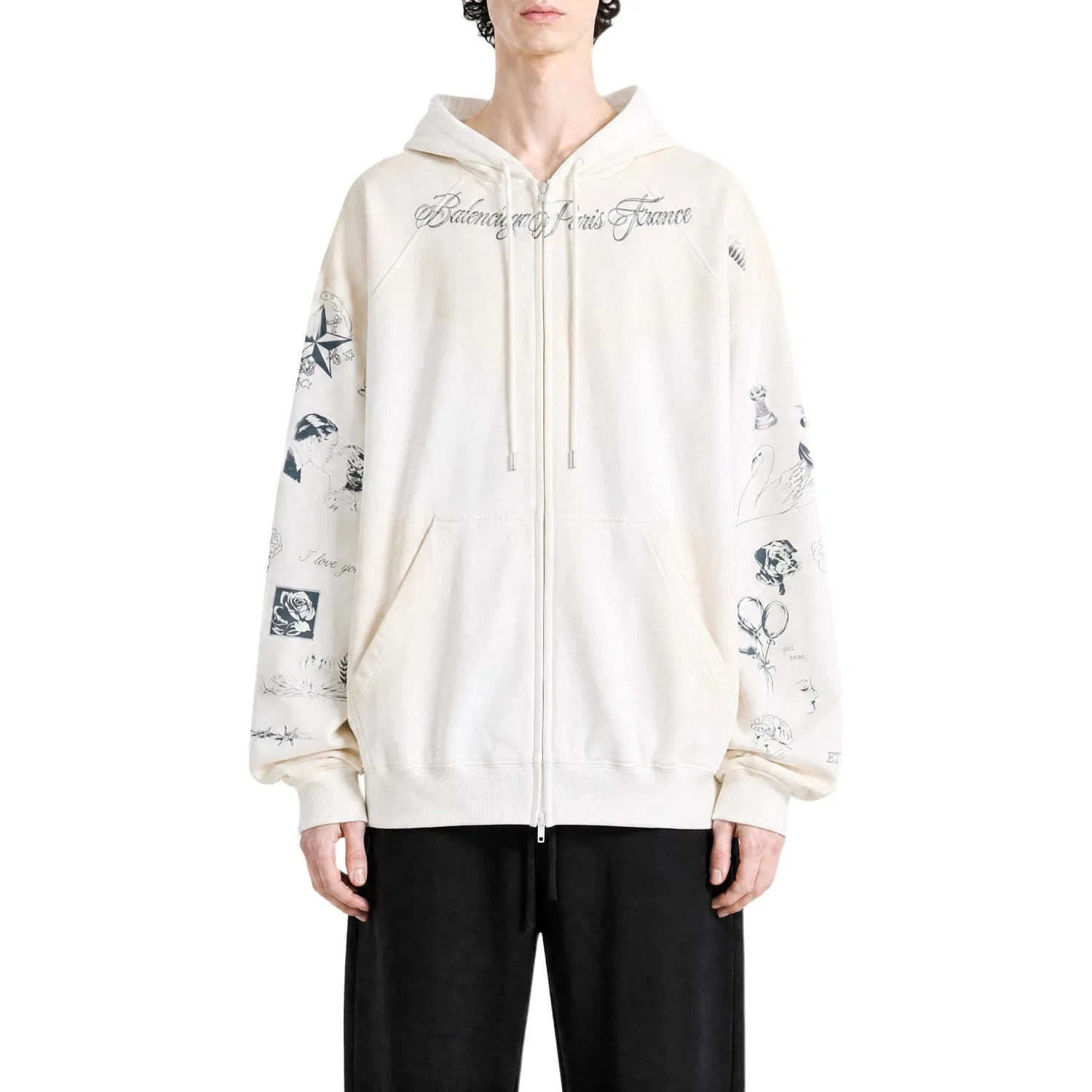 Мужская толстовка с капюшоном White Balenciaga, Белый — фото 3