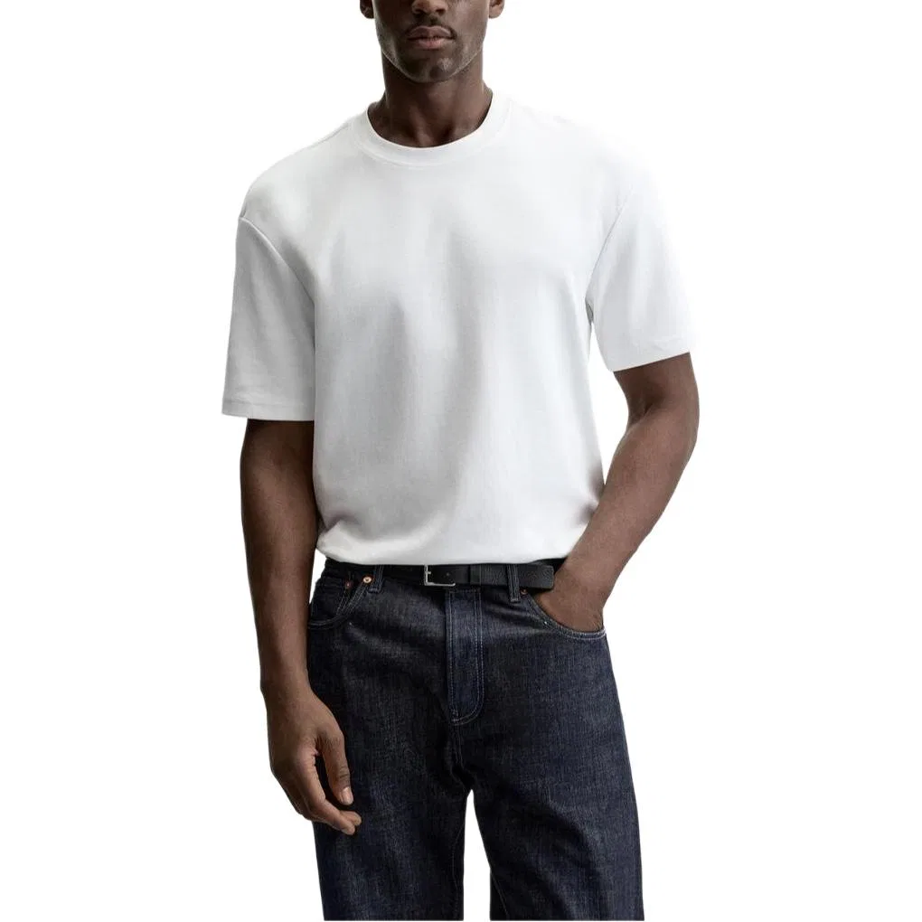 Мужская футболка с круглым вырезом прямого кроя White ZARA, White — фото 4