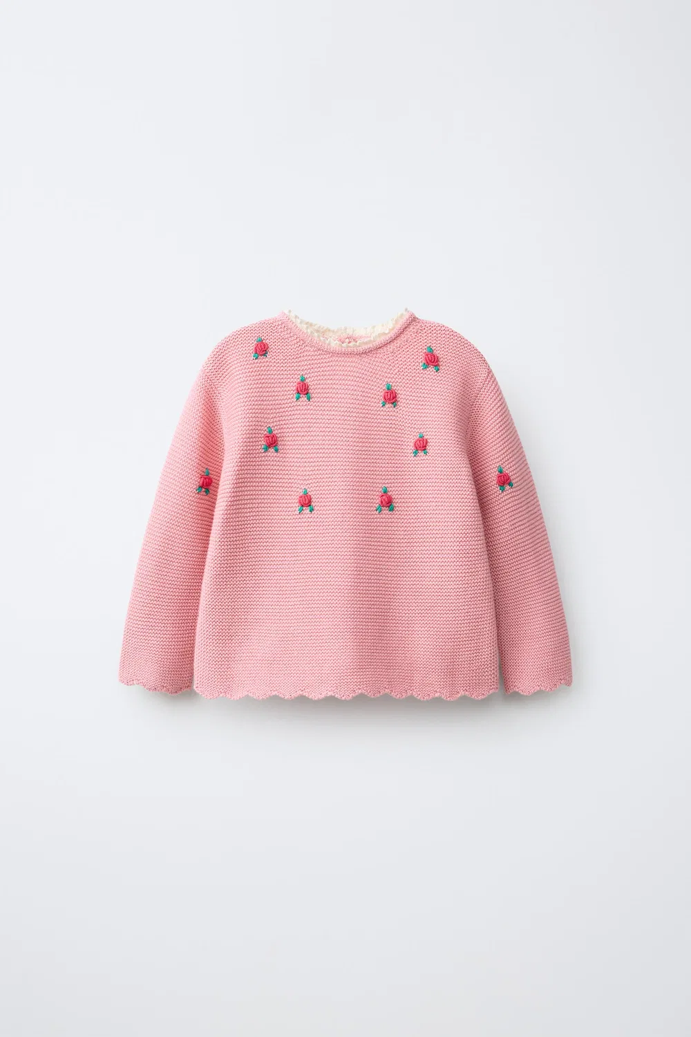 Вязаный джемпер с цветочным и кружевным узором ZARA, Light pink