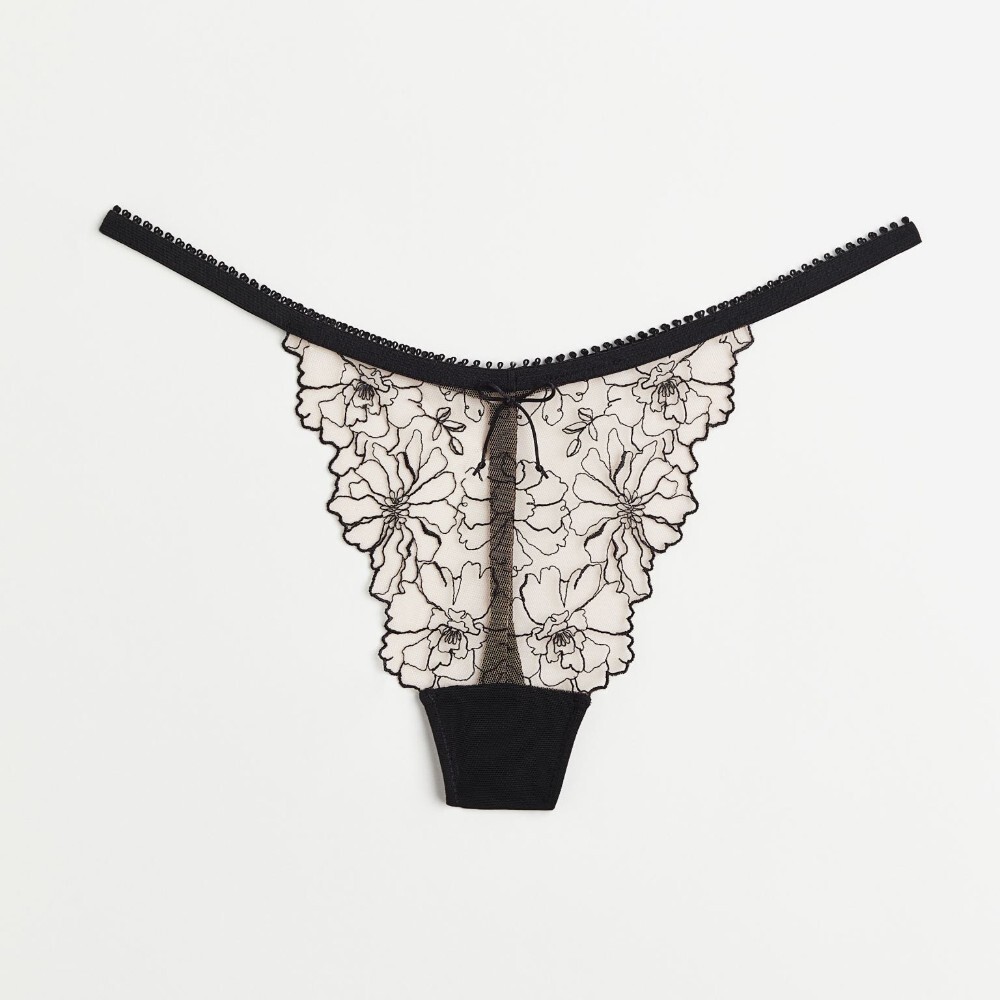 

Трусы H&M Lace Thong, светло-бежевый/черныйH&M Lace Thong Panties, Light beige/Black