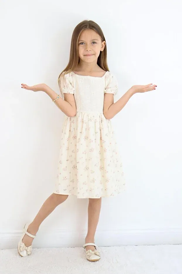 Детское платье для девочек хлопковое Lacy muslin dress Miababy, Powder — фото 3
