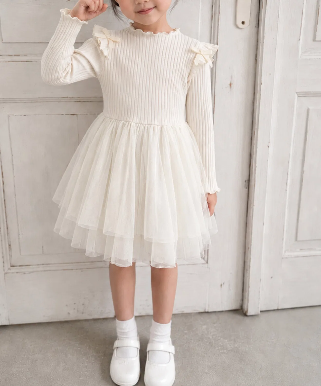 Детское платье-комбинация с длинным рукавомaimoha, Light Beige