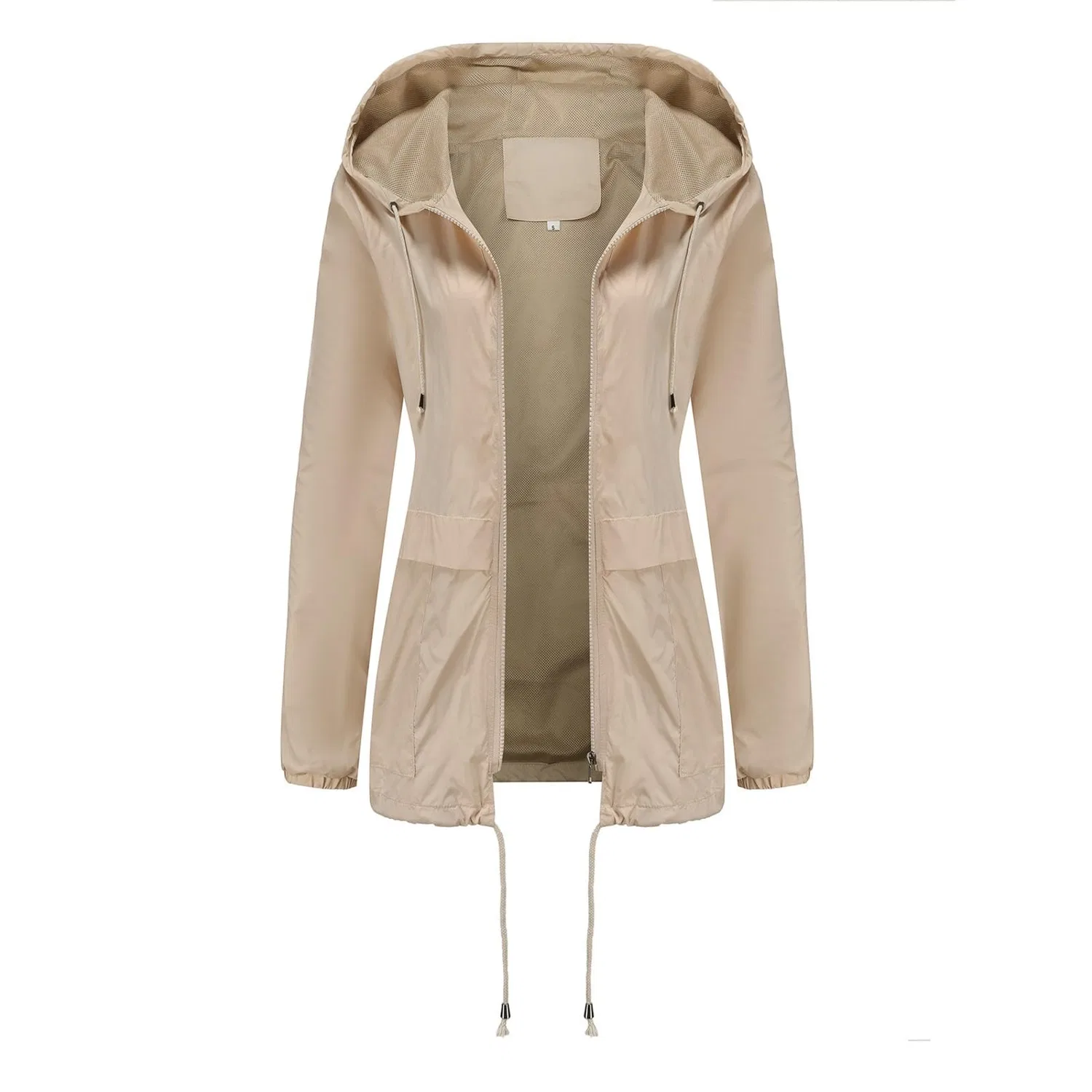 Женское пальто с длинным рукавом, однотонное, с широкими карманами, Beige — фото 4
