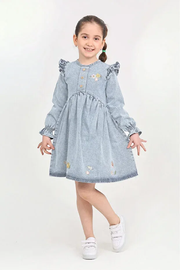Детское платье для девочек джинсовое с длинным рукавом Modanino, Light Blue