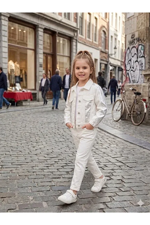 Детский джинсовый жакет для девочек белый A&Şik Butik, White