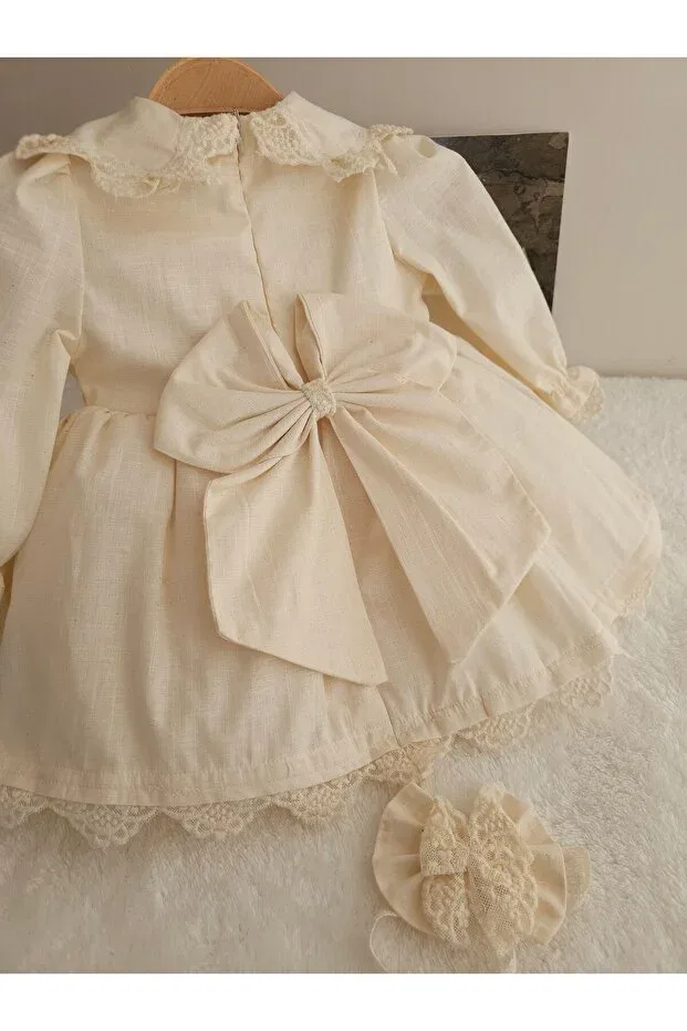 Детское платье для девочек льняное Elwirababyboutiqe, Nude Color — фото 4