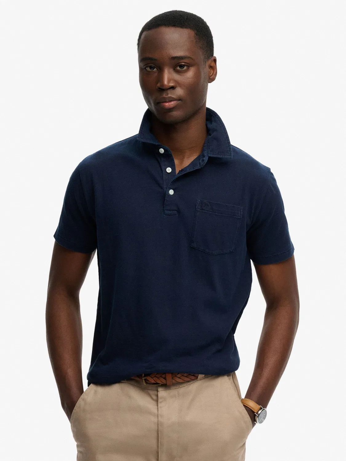 Поло Classic Cotton Linen Superdry, темно-синий