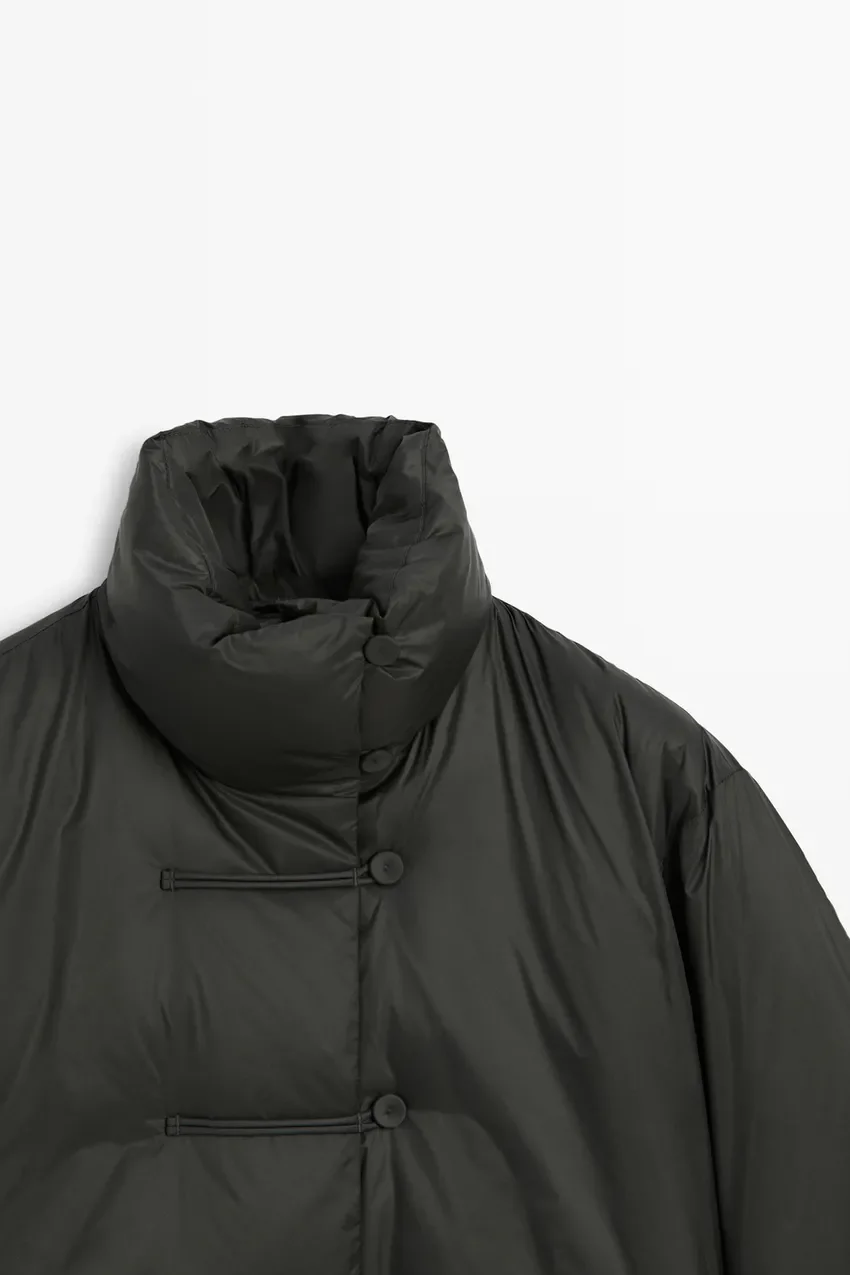 Пуховик Massimo Dutti Down Jacket With Toggle Detail, темно-серый — фото 2