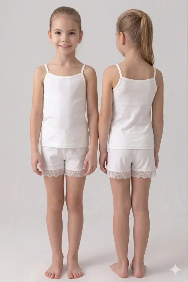 Детский комплект для девочек хлопковый Nilla kids cute 6-piece 100% cotton girls' white undershirt and shorts set with straps Roft & Pink, White — фото 3