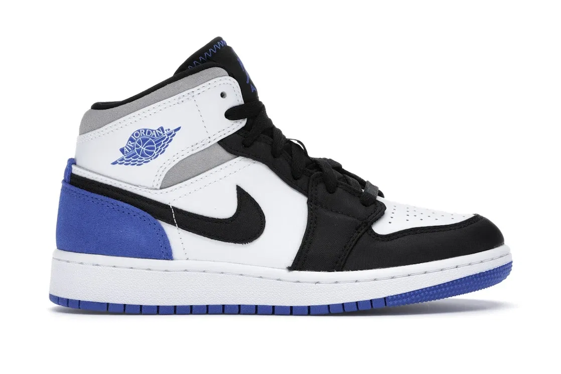 Детские кроссовки Jordan 1 Mid SE White Black Royal Kids Jordan, White/Black-Light Smoke Grey-Varsity Royal