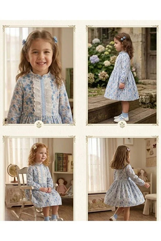 Детское платье для девочек кружевное Blue floral patterned lace front Baby-Kid Store, Blue — фото 3