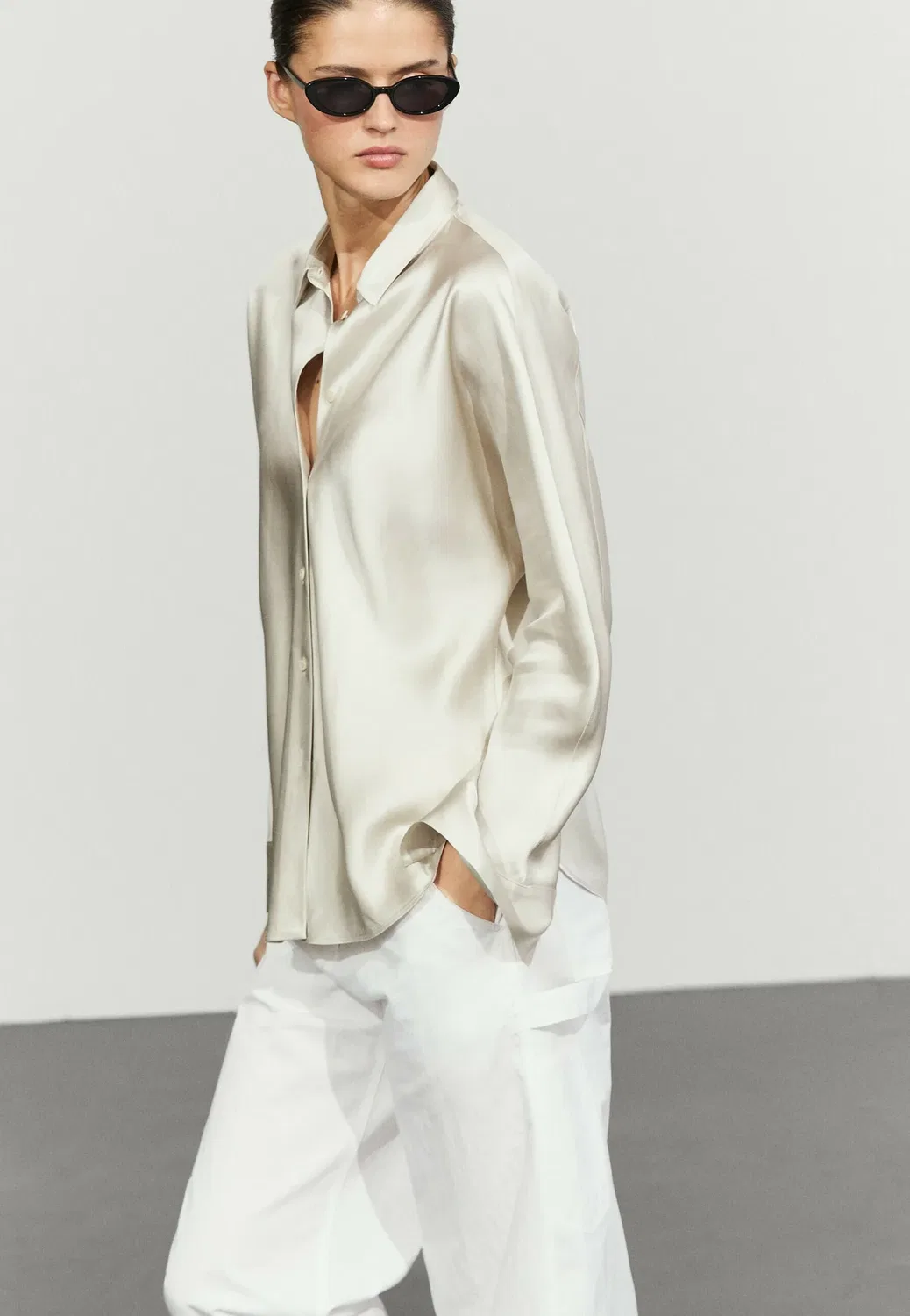 Блузка на пуговицах Massimo Dutti, Silver-Coloured — фото 4