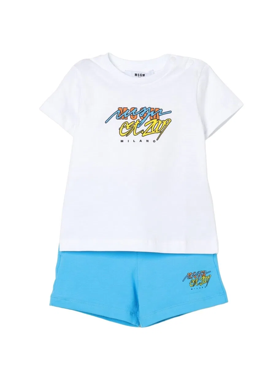 Комплект MSGM «Completo bianco-celeste per neonato» белого цвета