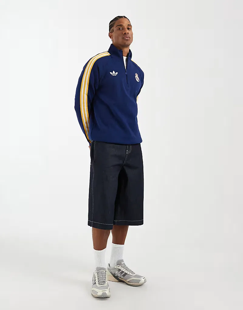 Футболка Adidas Performance Real Madrid Originals с половинной молнией, темно-синяя — фото 3