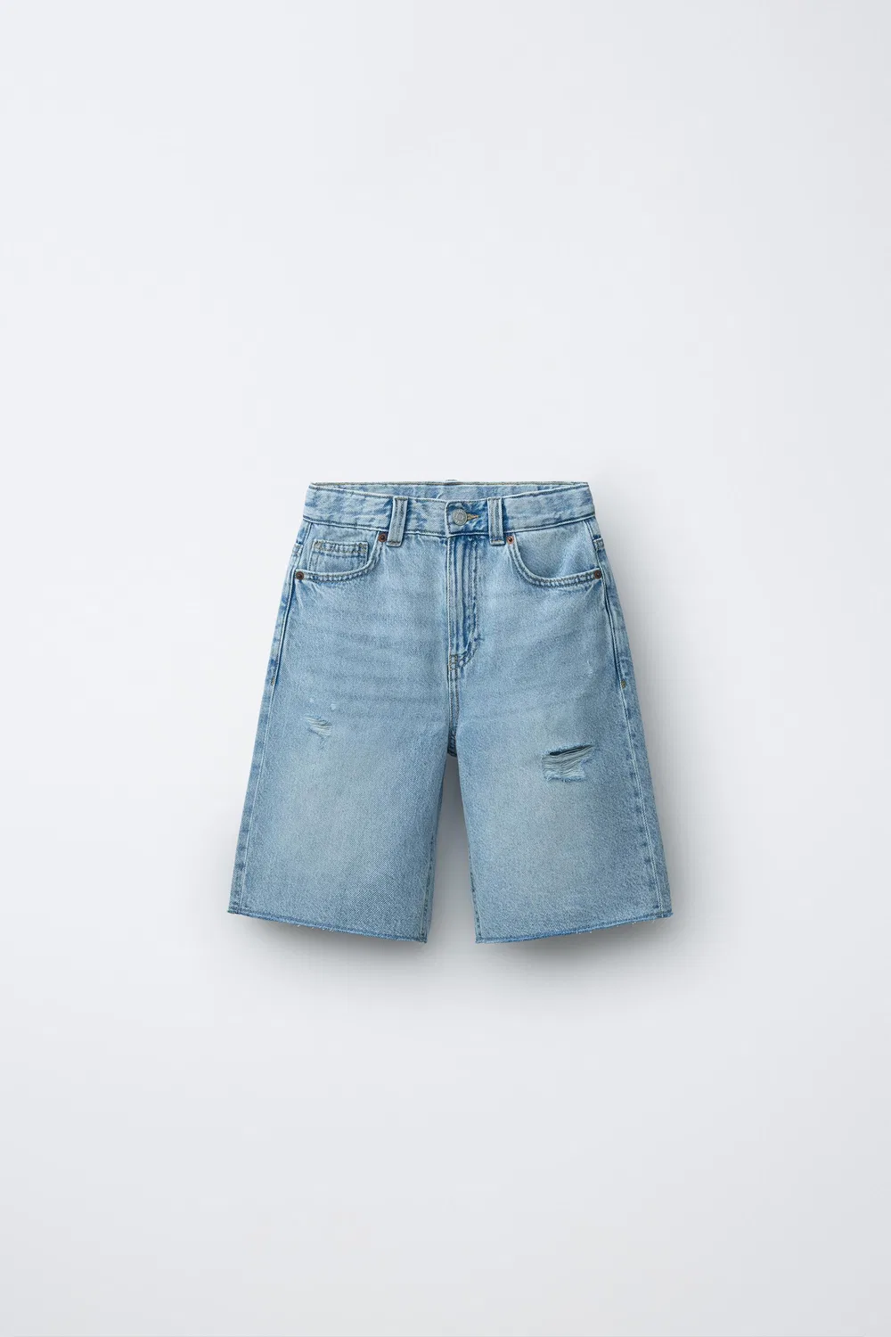 Рваные джинсовые шорты-бермуды с широкими штанинами ZARA, Light Blue