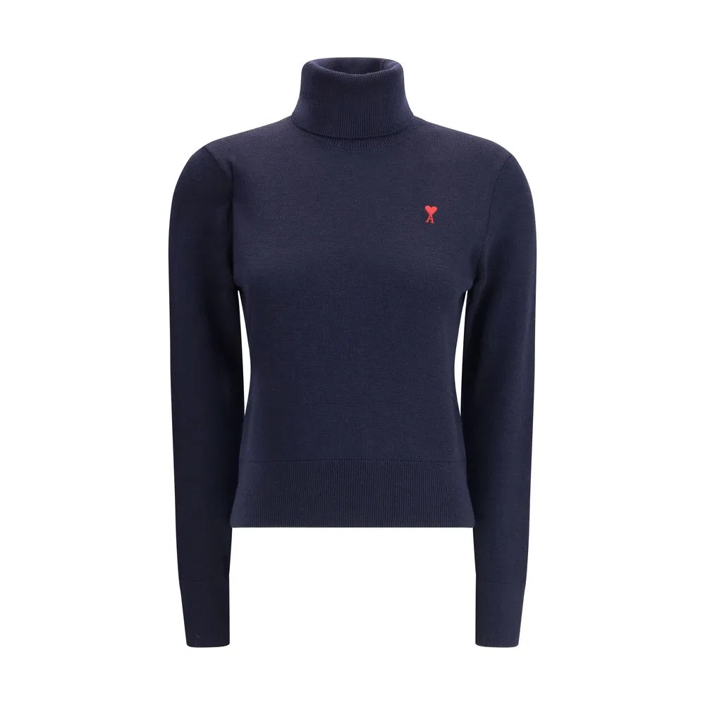 Женский свитер с высоким воротом Blue Merino Wool Turtleneck AMI Paris, Blue