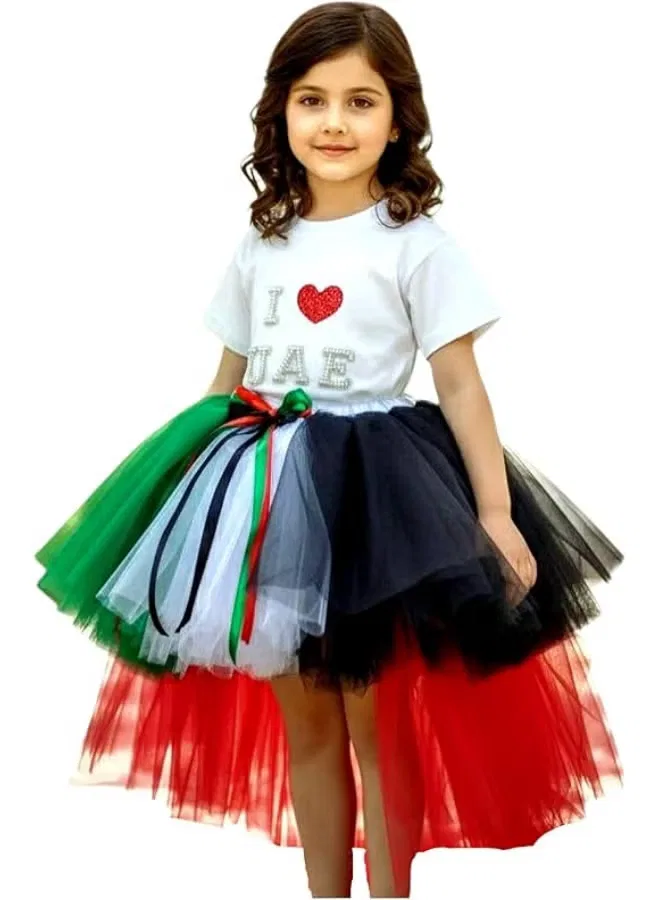Платье-пачка с футболкой I ❤️ UAE и юбкой из фатина, комплект из 2 предметов, Daddy'S Angel, красно-зелено-бело-черный