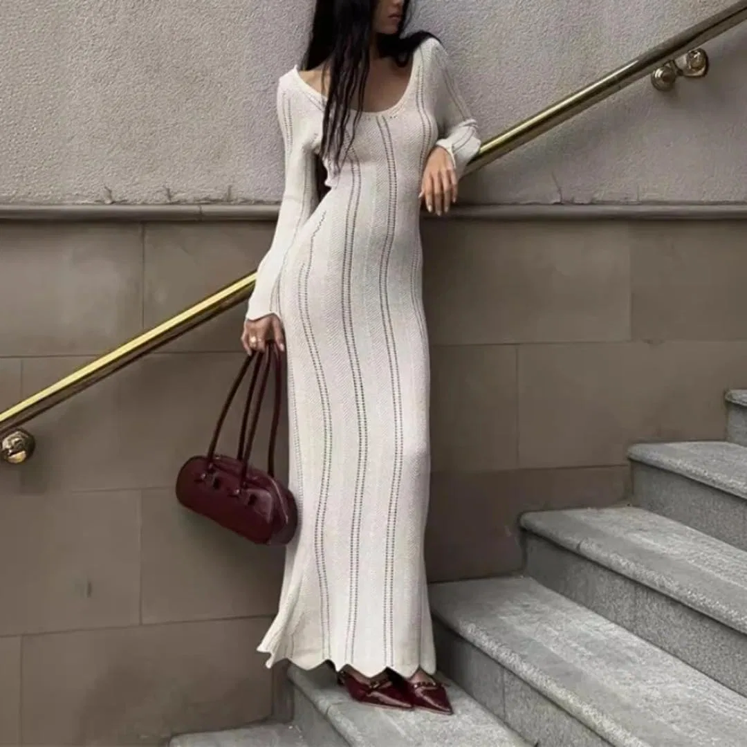 Женское вязаное платье с V-образным вырезом Casual, White — фото 2